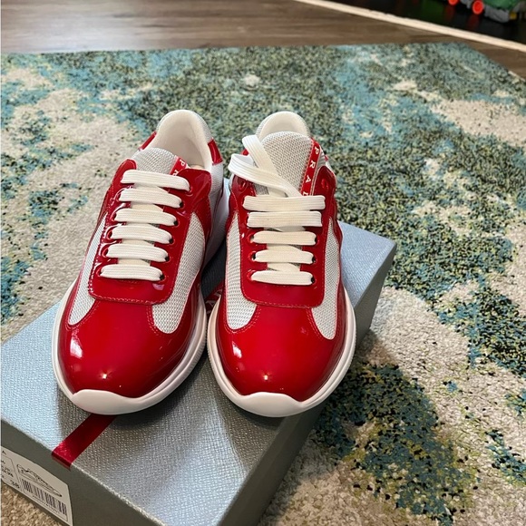 Prada Kids Red and White Sneakers - Picture 1 of 5